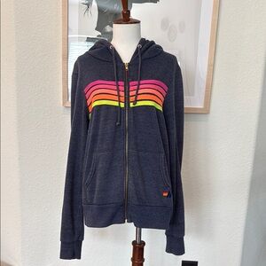 Aviator Nation Dark Gray Hoodie with Vibrant Stripes